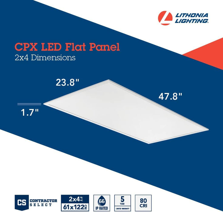 Lithonia Lighting CPX 2x4 LED Flat Panel Light, 2 Ft. x 4 Ft. LED Light Panel, Ceiling Lighting Fixture, 4000/5000/6000 Adjustable Lumens, 3500K/4000K/5000K Switchable CCT, Smooth Satin Lens