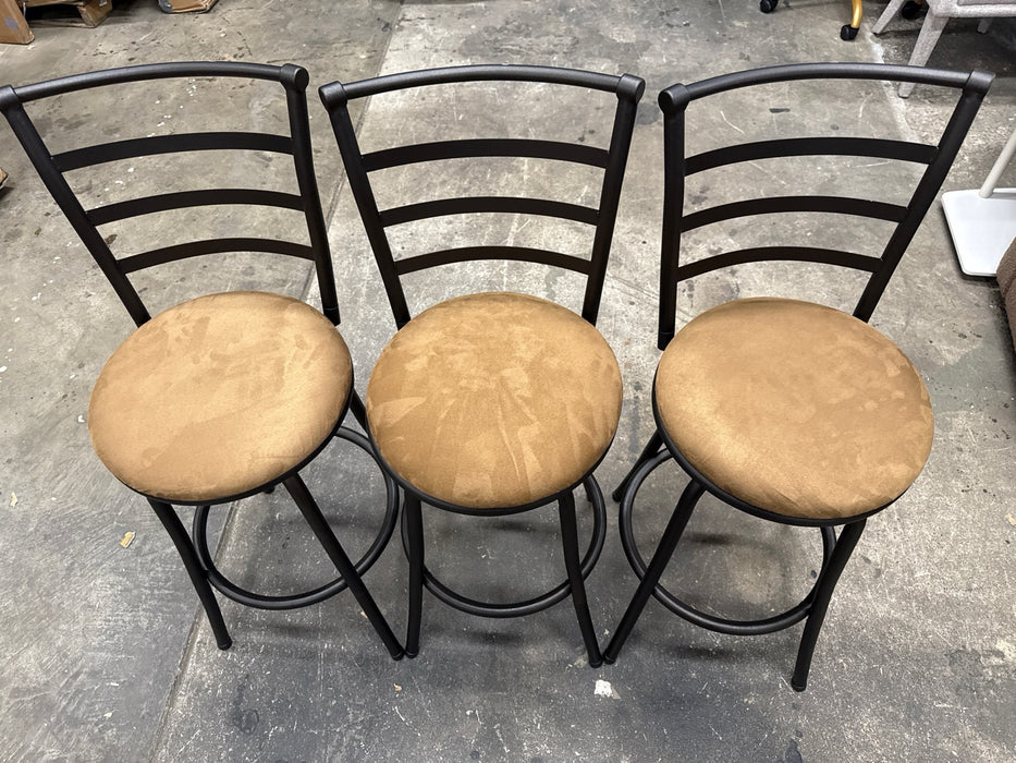 Mainstays 3 Pack Indoor Adjustable 24" or 29" Bronze Ladder Back Swivel Barstool, Tan Microfiber Seat - new