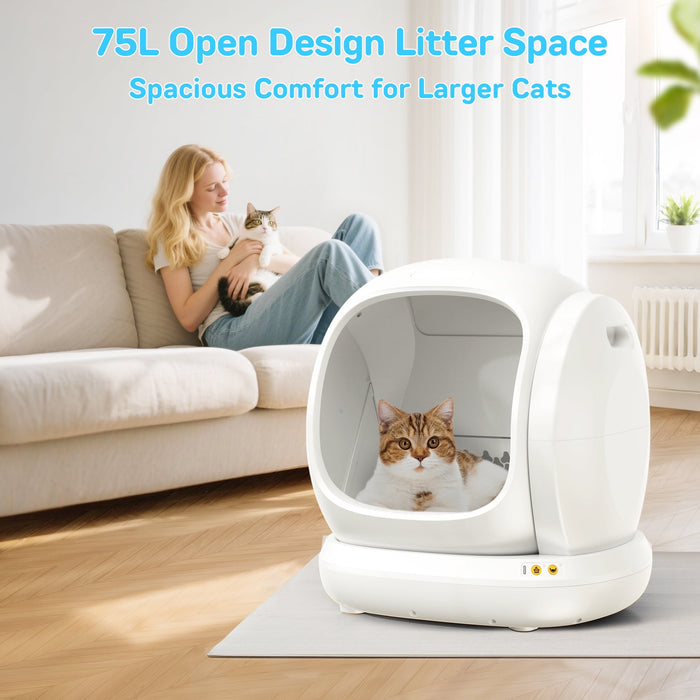 Osoeri 75L Smart Automatic Self-Cleaning Cat Litter Box, APP Control/Integrated Safety Protection,White - new