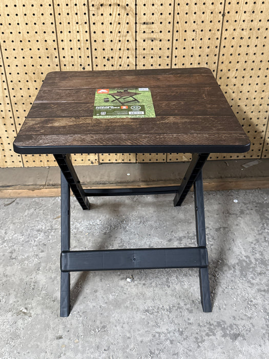 Ozark Trail 19-inch Plastic Folding Outdoor Camp Side Table, Brown Wood Print - new
