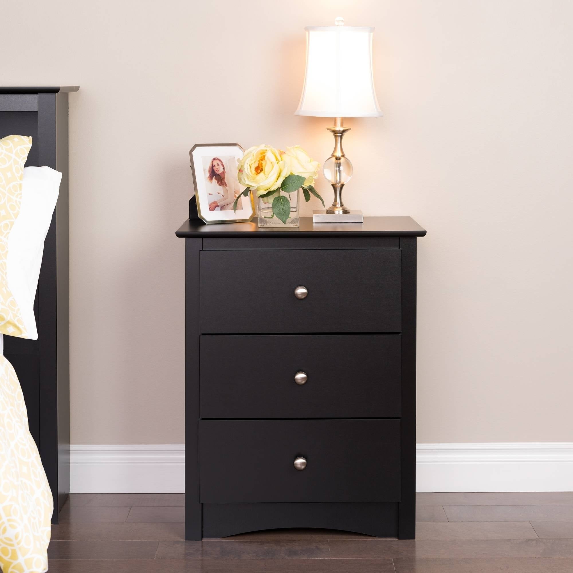 Prepac Sonoma 3-Drawer Tall Nightstand, Black - new