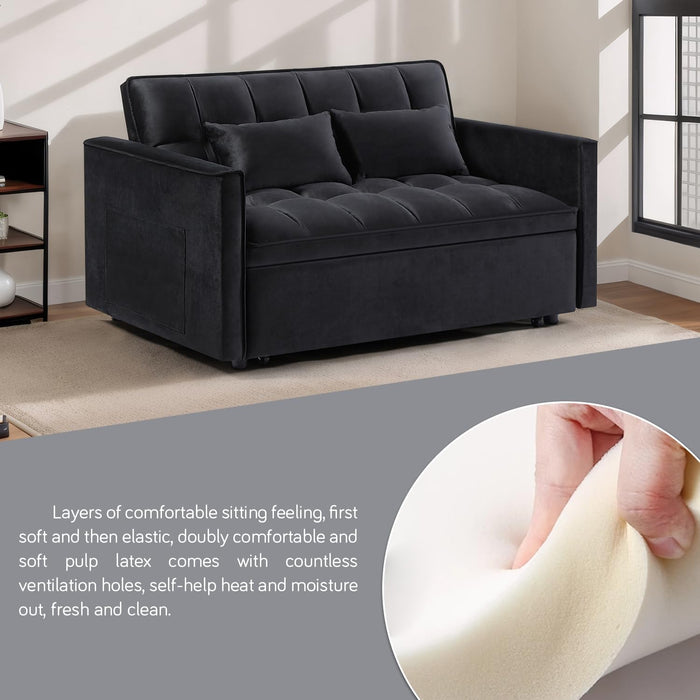 3 In 1 Velvet Convertible Sofa Bed, Pull Out Couch Bed with Reclining Backrest And 2 Pillows, 54" Full Size Loveseat Sleeper Sofa Futon Couch Bed, Couches For Small Spaces, Living Room (Black) - new