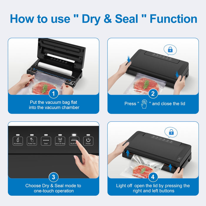 Mainstays Vacuum Sealer with Built-in Cutter and Roll Storage, 1 Vacuum Seal Roll Included , Black - new