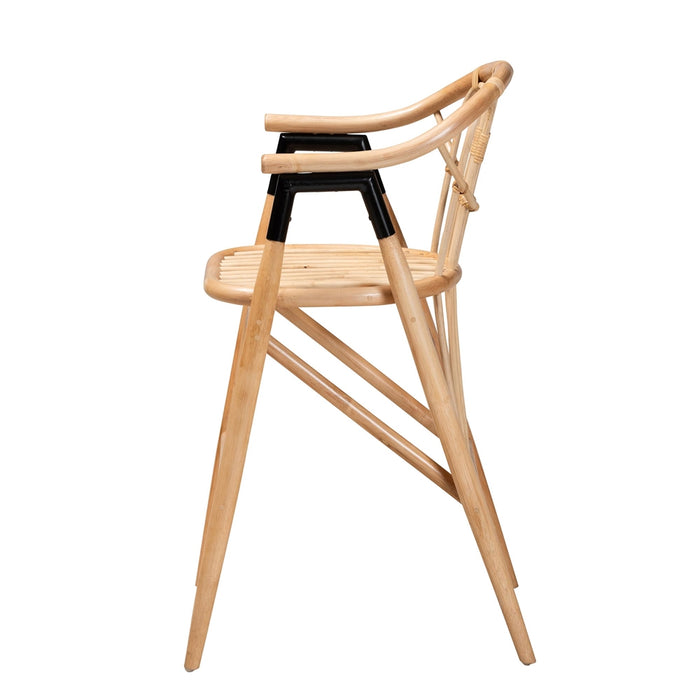 bali & pari Cyntia Modern Bohemian Natural Brown Rattan Counter Stool - new