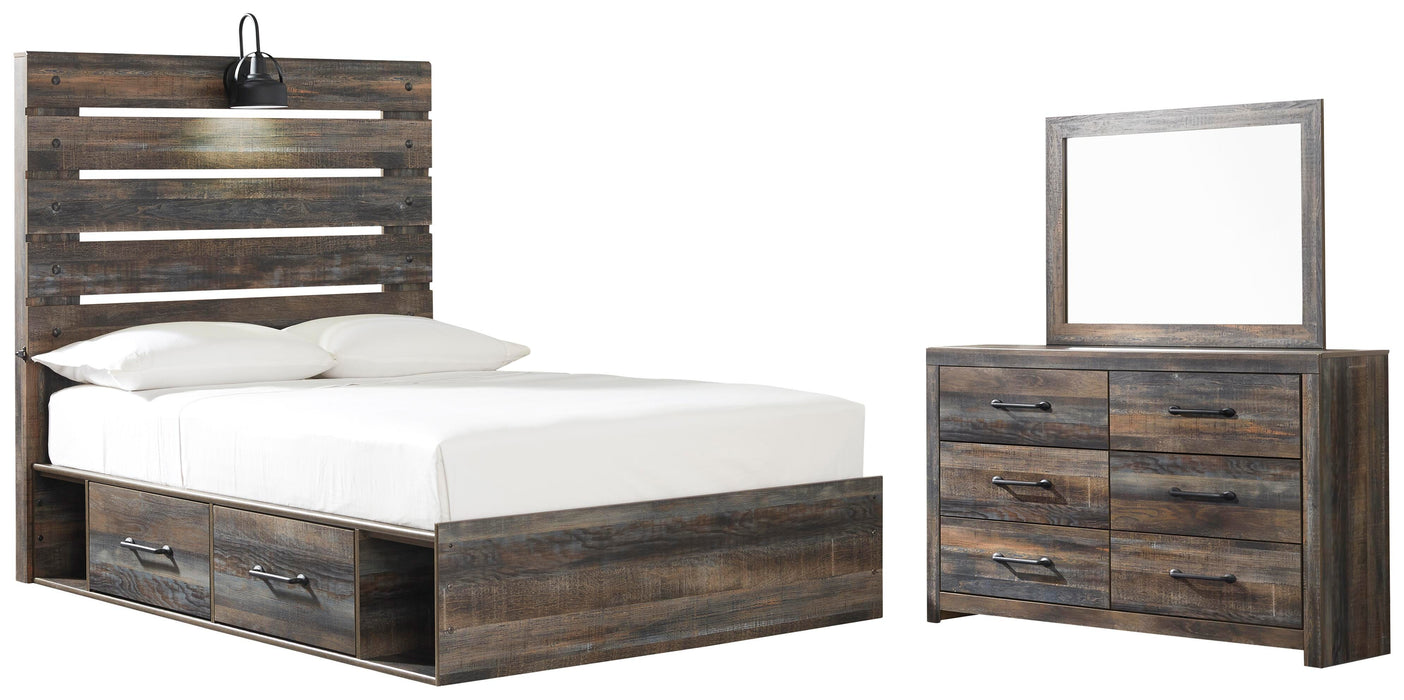 Drystan Multi Drystan Full Panel Bed with 2 Storage Drawers with Mirrored Dresser