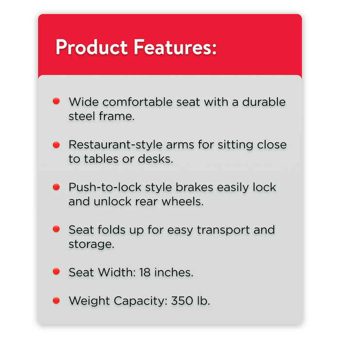 Equate Lightweight Foldable Steel Wheelchair with 18" Seat and Swing-Away Footrests, 350 lb Capacity - new