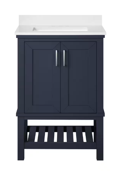 Tupelo 24 in. Single Sink Midnight Blue Bath Vanity with White Engineered Stone Top (Assembled) - open_box
