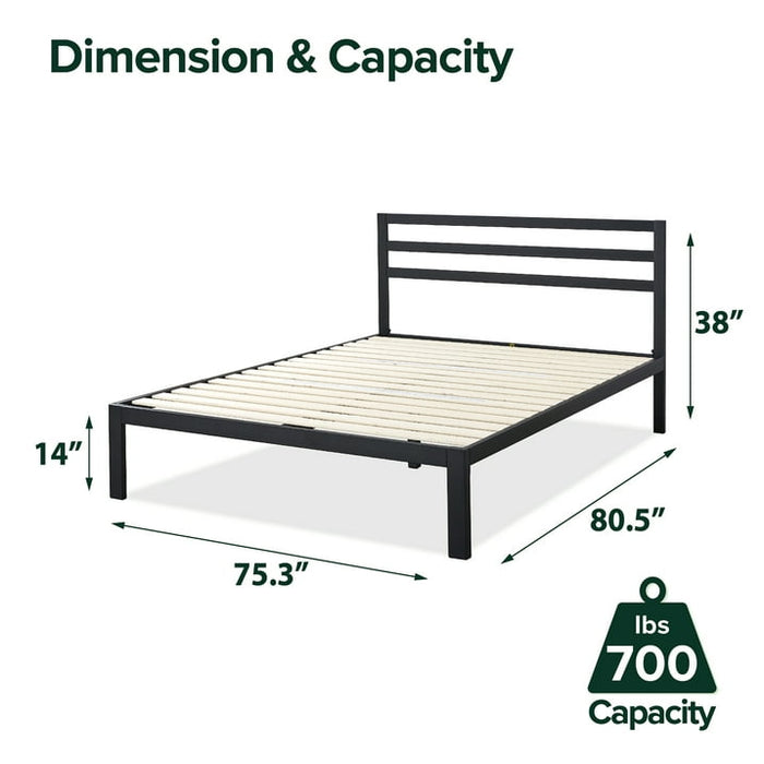 Zinus Mia 14" Metal Platform Bed Frame with Headboard, King - new
