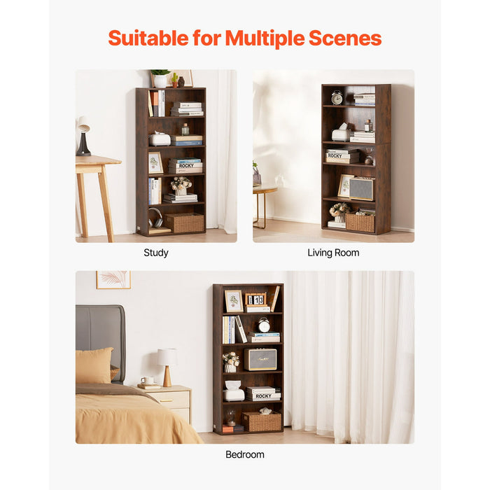 REKHH 5 Tiers Narrow Bookshelf, 53 in Wooden Open Bookcase with Height-Adjustable Shelf, Freestanding Tall Display Storage Floor Bookcase Bookshelf for Library, Bedroom, Living Room, Office,