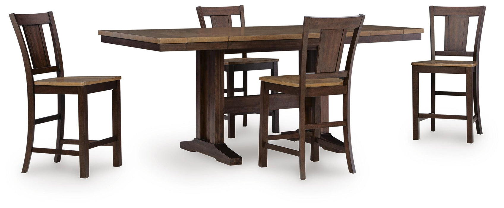 Anixburg Light Brown/Dark Brown Anixburg Counter Height Dining Table and 4 Barstools