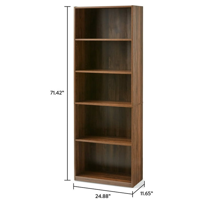 Mainstays 5-Shelf Bookcase with Adjustable Shelves, Canyon Walnut - new