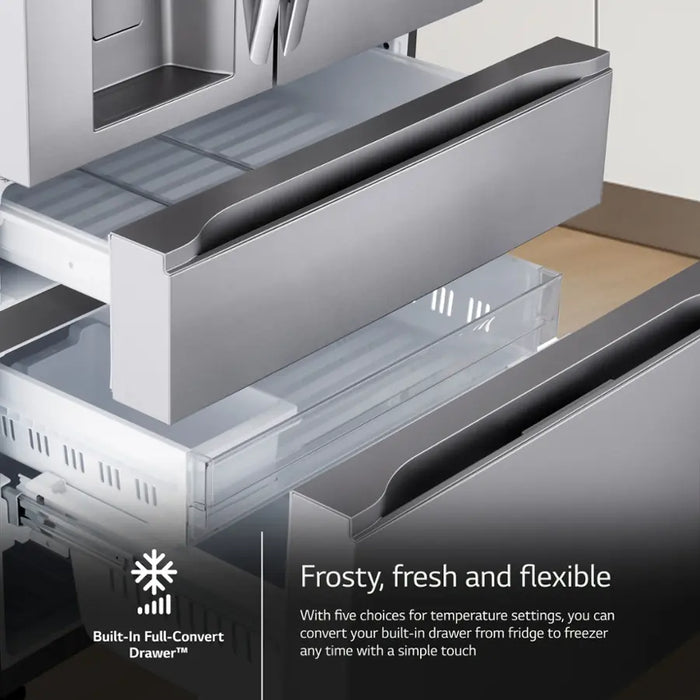 LG - Standard-Depth MAX 28.6 Cu. Ft. 4-Door French Door Smart Refrigerator with Full-Convert Drawer - PrintProof Stainless Steel - open_box