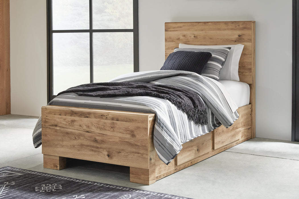 Hyanna Tan Brown Hyanna Twin Panel Bed with 1 Side Storage