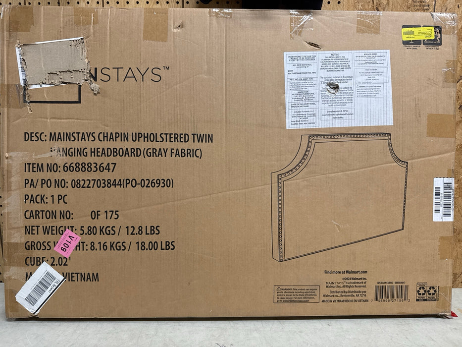 Hillsdale Upholstered Hanging Twin Headboard with Nailhead and USB Charging, Gray - open_box