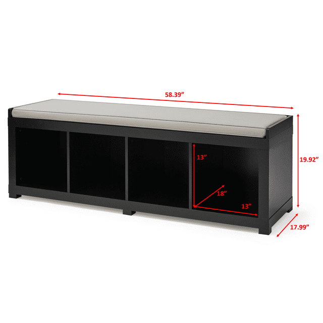 Better Homes & Gardens 4-Cube Shoe Storage 58.39" Bench, Black - open_box