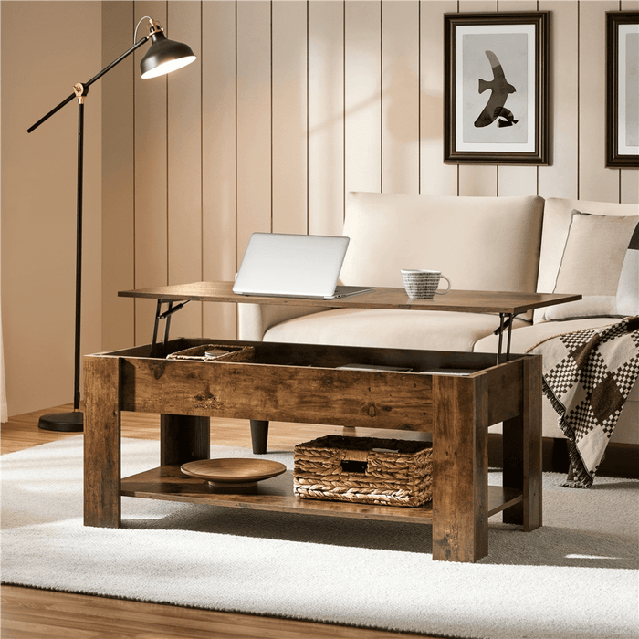 Renwick Modern Lift Top Coffee Table for Reception, Rustic Brown - new