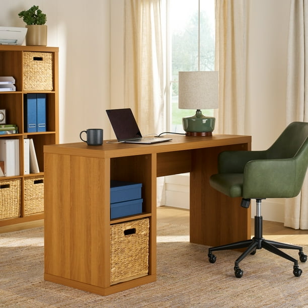 Better Homes & Gardens Cube Storage Office Desk, Light Honey - new