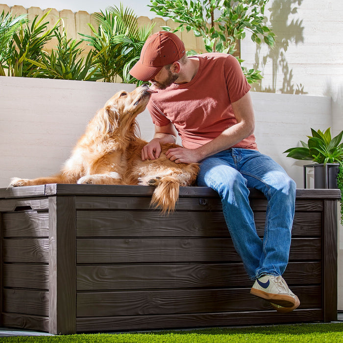 Keter Westwood Outdoor 150 Gal Deck Storage Box for Tools, Brown - new