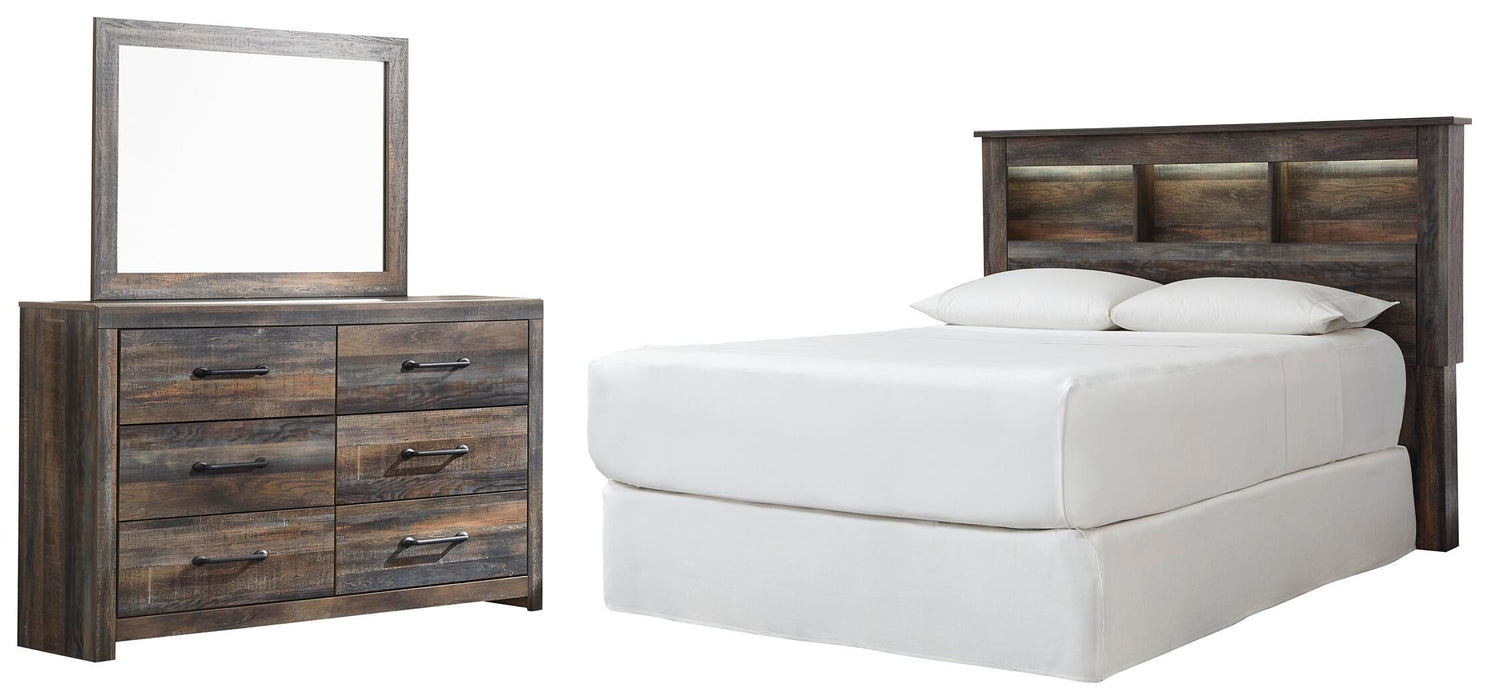 Drystan Multi Drystan Queen/Full Bookcase Headboard Bed with Mirrored Dresser