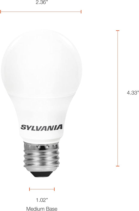 Sylvania LED Light Bulb, 60W Equivalent A19, Efficient 8.5W, Medium Base, Frosted Finish, 800 Lumens, Daylight - 4 Pack (79284) - new