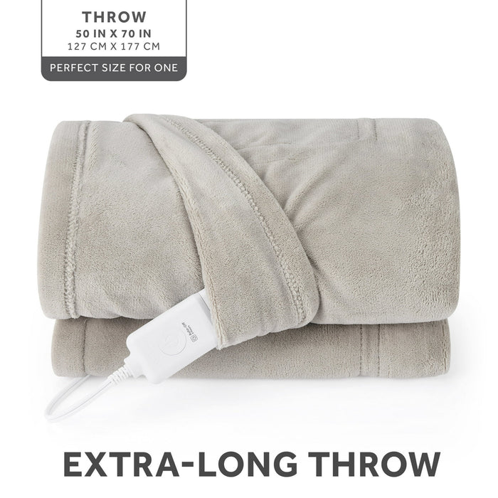 Sunbeam Electric Heated Throw Blanket Oversize Washed Stone Microplush 4 Heat Settings 50x 70 - new