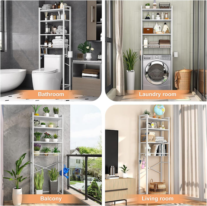 Over-The-Toilet Storage Rack, 4-Tier Bathroom Organizer Shelf Over Toilet with Adjustable Shelf and Basket, Freestanding Space Saver Bathroom Shelves Above Toilet for Room (Pure White) - new