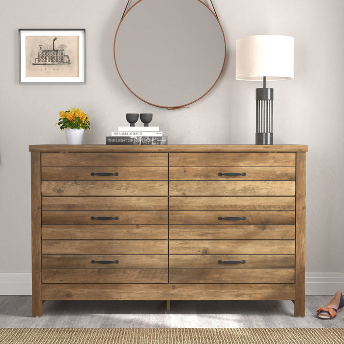 Lancaster Wood 6 Drawer Dresser, Knotty Oak, by Hillsdale Living Essentials - new