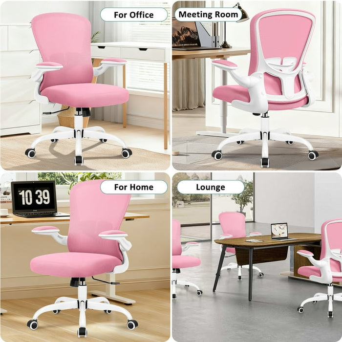 COOLHUT Office Chair, Ergonomic Desk Chair with Adjustable Lumbar Support, High Back Mesh Computer Chair with Flip-up Armrests-BIFMA Passed Task Chairs, Executive Chair for Home Office，Pink - new