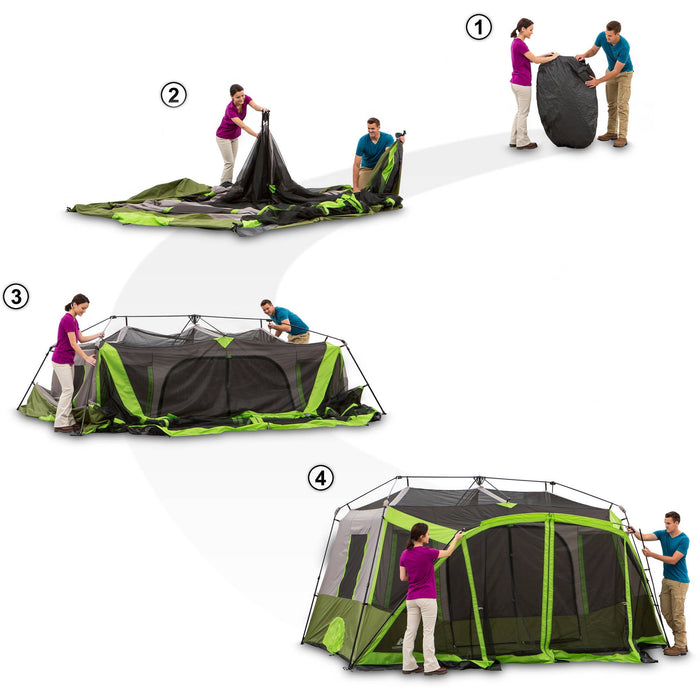 Ozark Trail 14' x 13.5' 9 Person 2 Room Instant Cabin Tent with Screen Room, 30.8 lbs - new