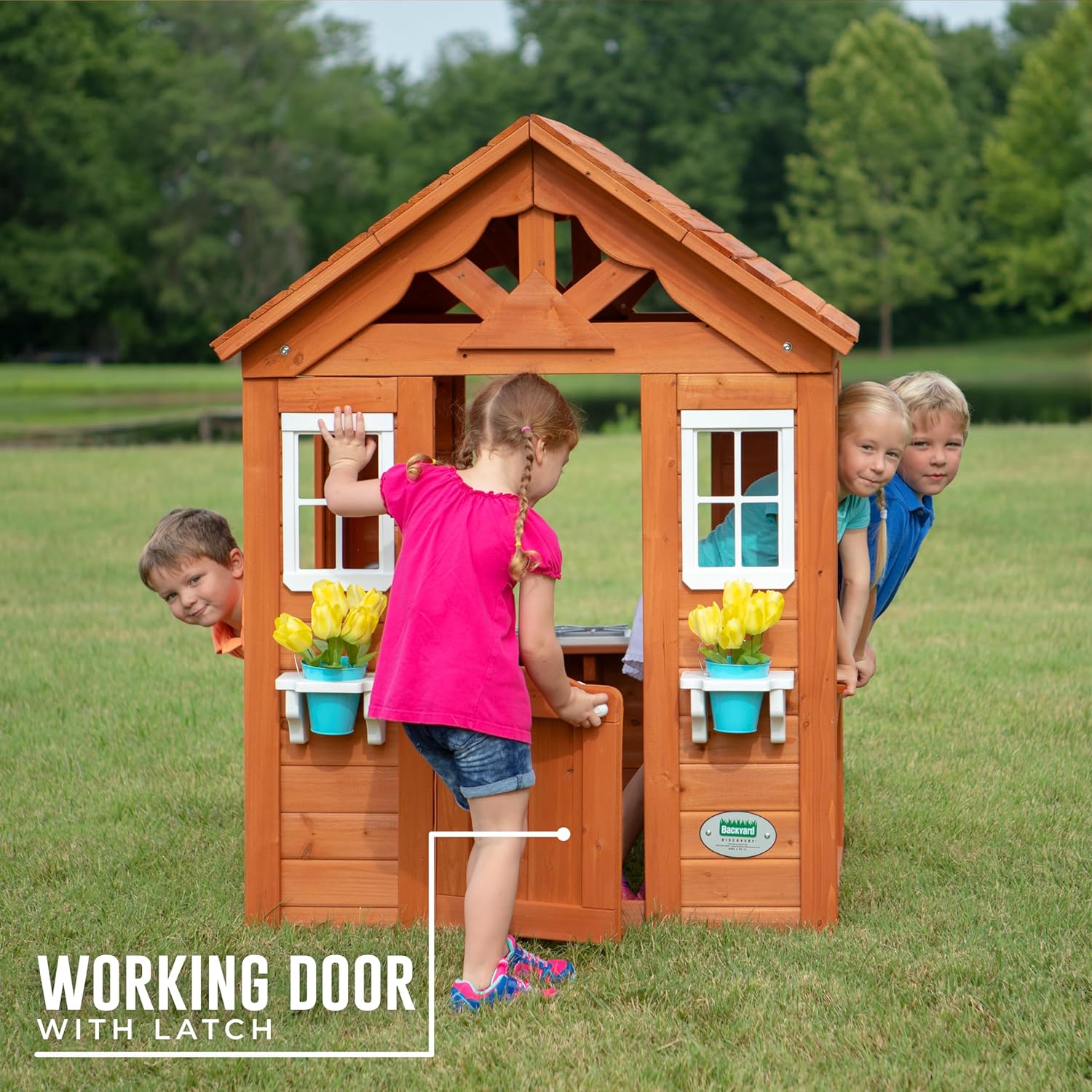 Backyard Discovery Timberlake Cedar Wooden Playhouse - open_box