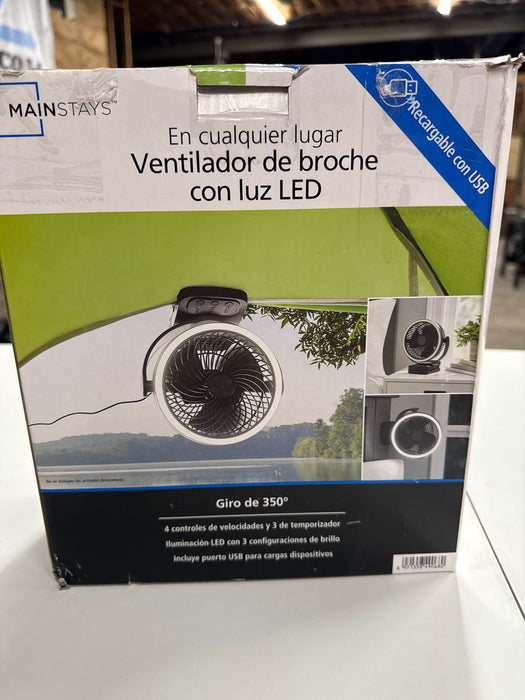 Mainstay 7 "Rechargeable USB Clip and Table Fan with LED Black - new