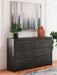 Delmorta Dark Gray Six Drawer Dresser