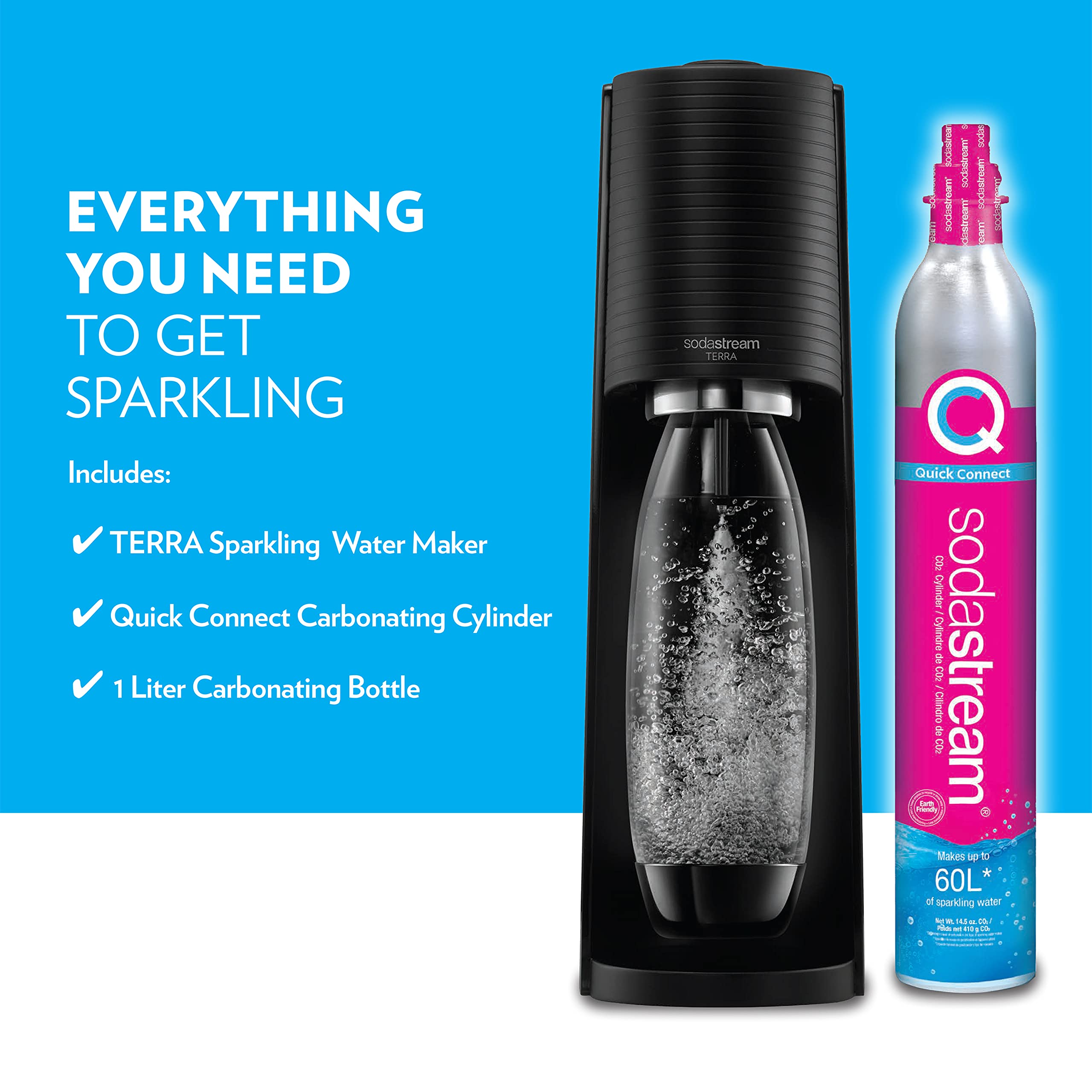 SodaStream Terra Sparkling Water Maker (Black) with CO2 and DWS Bottle - open_box