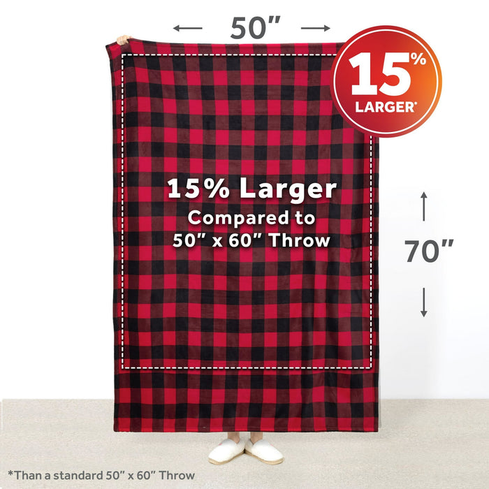 Sunbeam Electric Heated Throw Red/Black Plaid Microplush Faux Shearling 4 Heat 50x70 - new