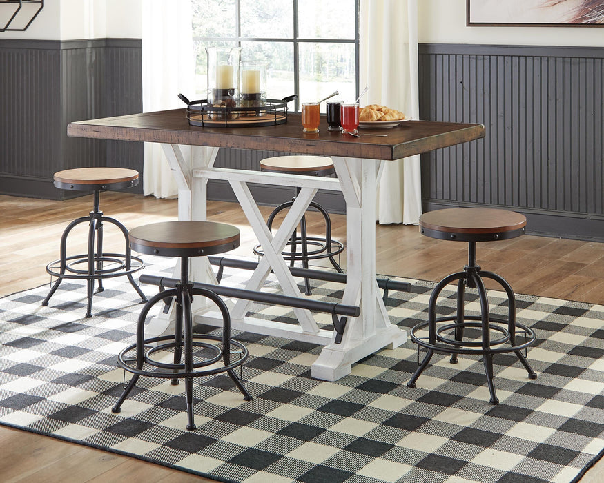 Valebeck White/Brown Valebeck Counter Height Dining Table and 4 Barstools