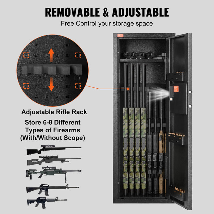 VEVOR 6-8 Rifles Gun Safe, Rifle Safe with Lock & Digital Keypad, Quick Access Tall Gun Storage Cabinet with Removable Shelf, Rifle Cabinet for Home Rifle and Shotguns - new
