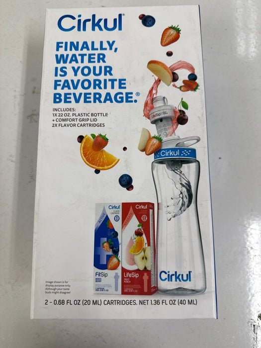Cirkul 22 oz Plastic Water Bottle Starter Kit with Blue Lid and 2 Flavor Cartridges (Fruit Punch & Mixed Berry) - new
