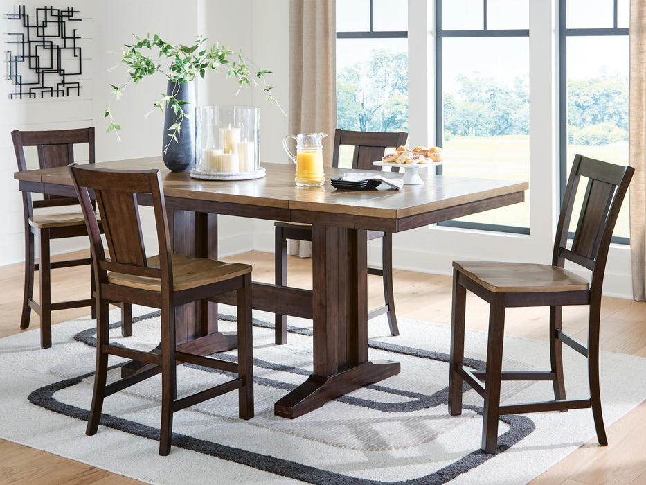 Anixburg Light Brown/Dark Brown Anixburg Counter Height Dining Table and 4 Barstools