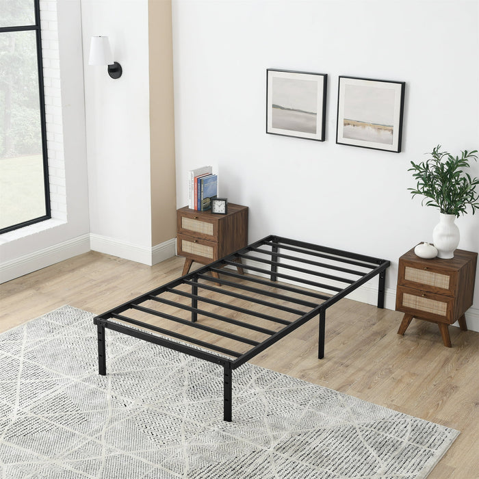 Mainstays Twin 14 Heavy Duty Steel Slat Platform Bed Frame with Storage Space Under Frame, No Box Sp - open_box