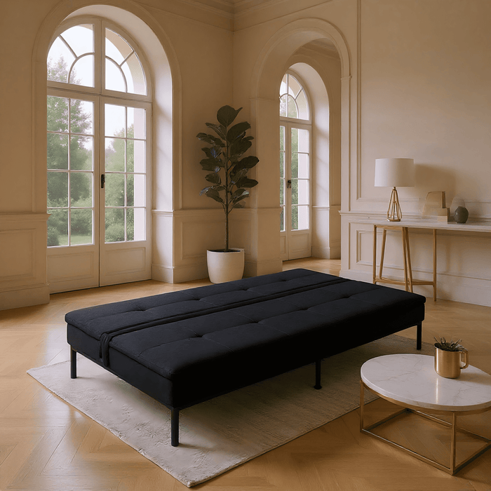 Gewnee 69.7" Modern Convertible Polyester Futon Sofa Bed, Sleeper with Adjustable Backrest for Living Room, Small Spaces(Black) - new