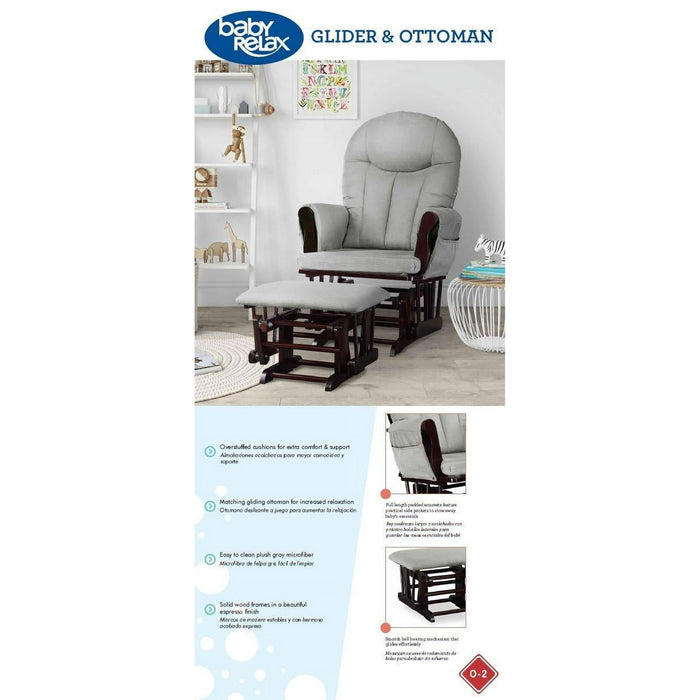 Baby Relax Huntington Glider Rocker, Gray and Espresso - new