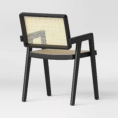 Wood Framed Woven Panel Dining Chair Black (KD) - Threshold: Polyester Upholstery, Stained Wood Legs - new