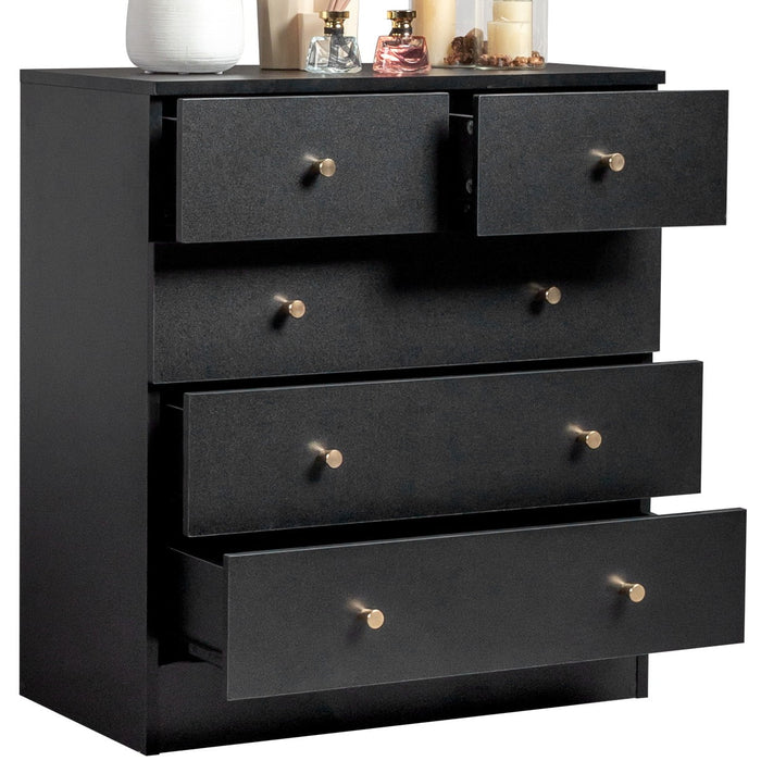 UBesGoo 5 Drawer Wood Dresser for Bedroom, Chest of Drawers, Storage Organization Unit for Clothing, Black - new