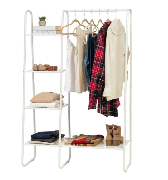 White Metal Garment Rack with Metal Mesh Shelves 39.60 in. L x 16.10 in. W x 59.80 in. H - new
