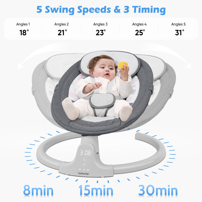 Babyeap Baby Swing for Infants - APP Remote Bluetooth Control, 5 Speed Settings, 10 Lullabies, Gray - new