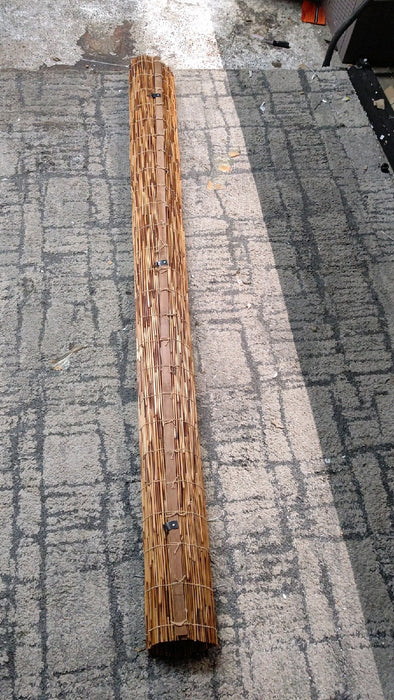 Backyard X-Scapes Reed Blinds Manual Roll-Up Cord Free Roman Shades, Chocolate, 72" W x 72" L - open_box