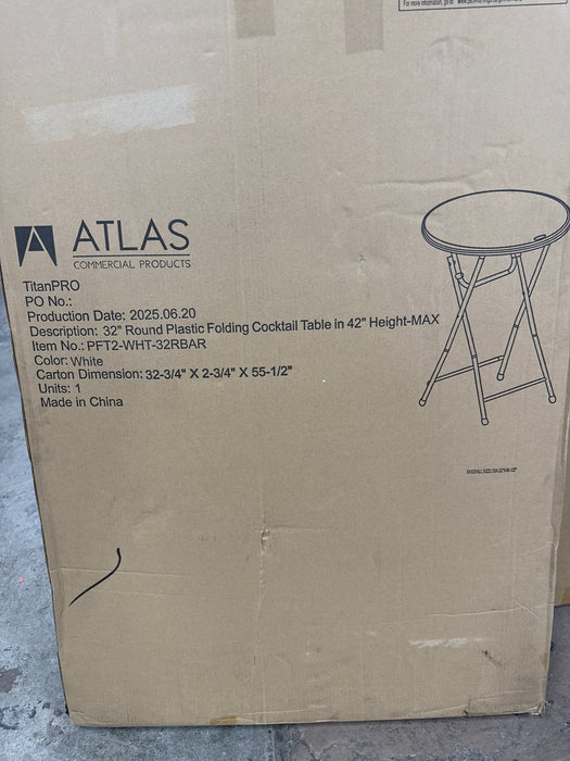 EventStable TitanPRO 32" Blow Molded Round Folding Cocktail Table - White Plastic Portable Outdoor Table, Adjustable Height Foldable for Parties Events Restaurant Banquet - new