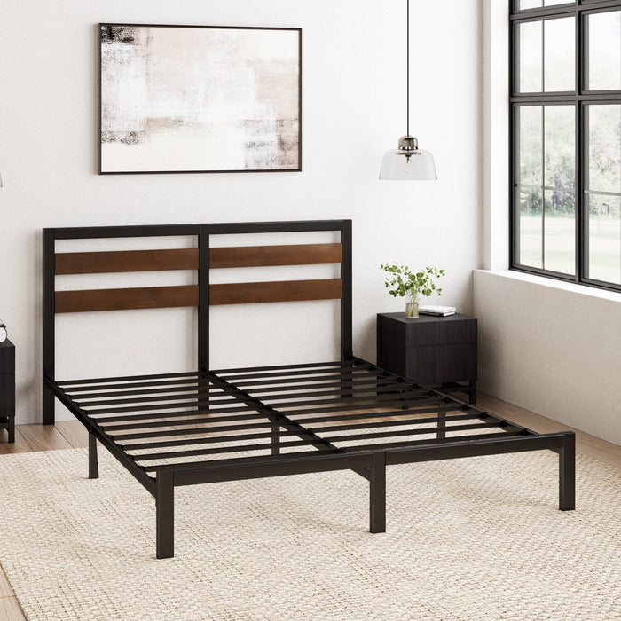 Zinus 35" Shen Bamboo Wood and Metal Platform Bed Frame, Queen - new