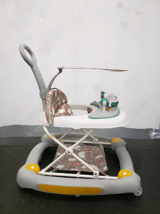 LHUAI 6-in-1 Baby Walker With Wheels, Bouncer, Removable Footrest, Feeding Tray & Music, Foldable & Adjustable Activity Walker For Boys And Girls, Toddler Infant, Grey - new