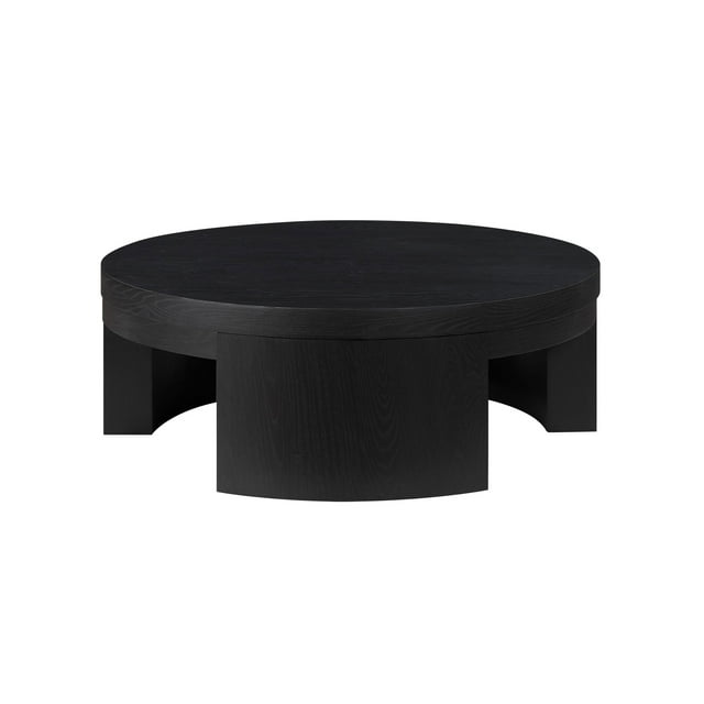 Beautiful Mod Round Coffee Table by Drew Barrymore, Black Wood Finish - open_box